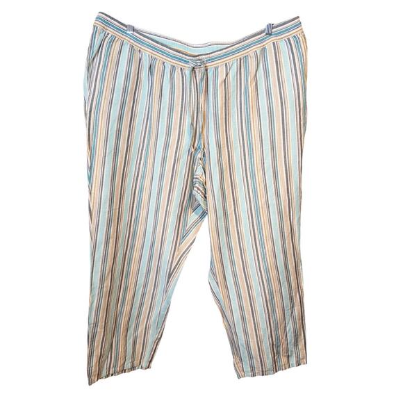 J. Jill NWT Aqua Beige Striped Linen Blend Pull-On Pants 3X - Picture 2 of 7